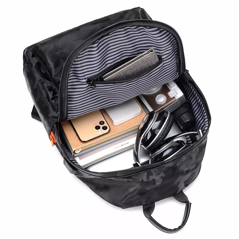 Business School PU Leather bag 15.6 inch laptop usb charging back pack travel anti theft Black